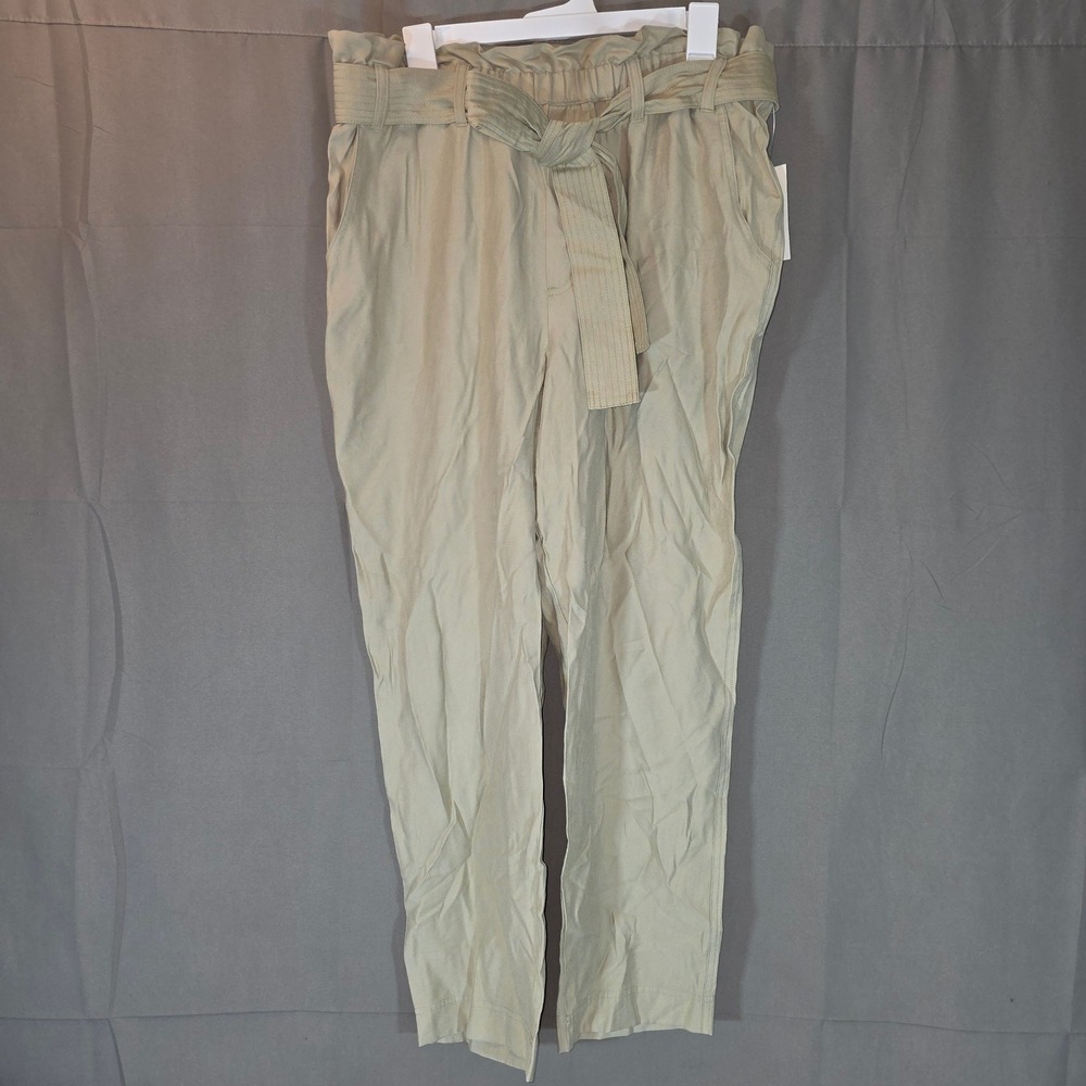 A New Day Beige Paperbag Waist Tie Belt Straight Leg Pants L NWT 018 10 1748